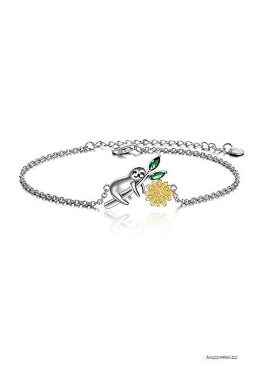 Sloth with Sunflower Charm Anklets 925 Sterling Silver Sloth Lovers Gifts Jewelry for Women
