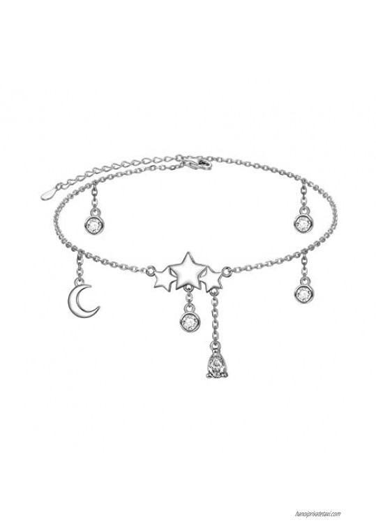 Sterling Silver Foot Bracelet Beads With Tail Cube Moon Sun Multiple Style Anklet for Women