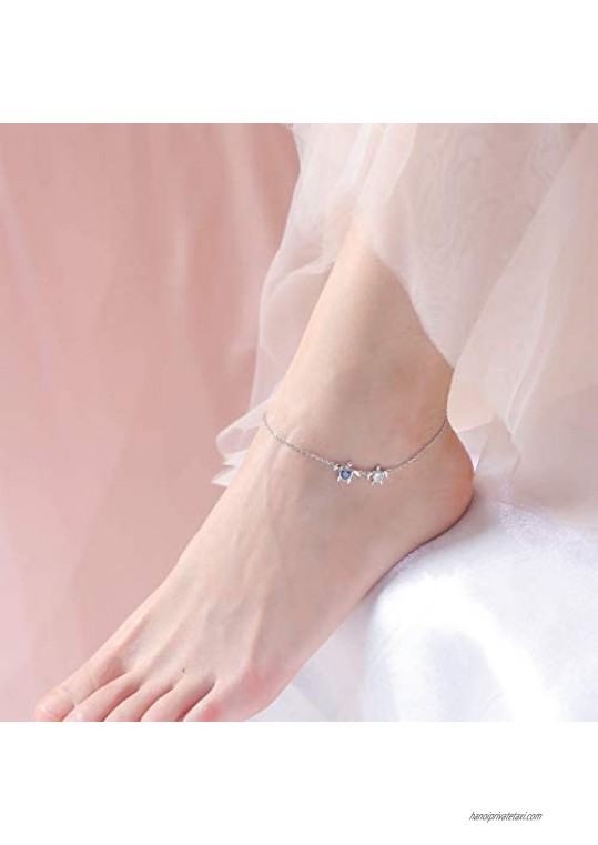 Sterling Silver Mom and Baby Turtle Necklace Stud Earrings Anklet Cubic Zirconia Heart Pendant Turtle Jewelry Set for Women