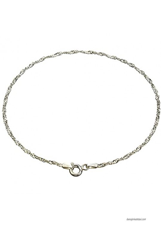 Sterling Silver Singapore Nickel Free Chain Anklet Italy