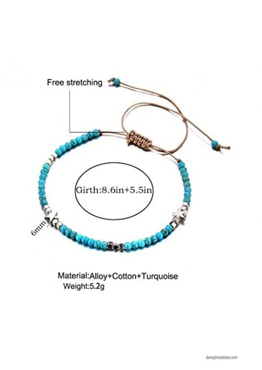 Tayel Boho Turquoise Star Woven Anklets Bracelets Beaded Beach Foot Accessories Jewelry Adjustable for Women Girls