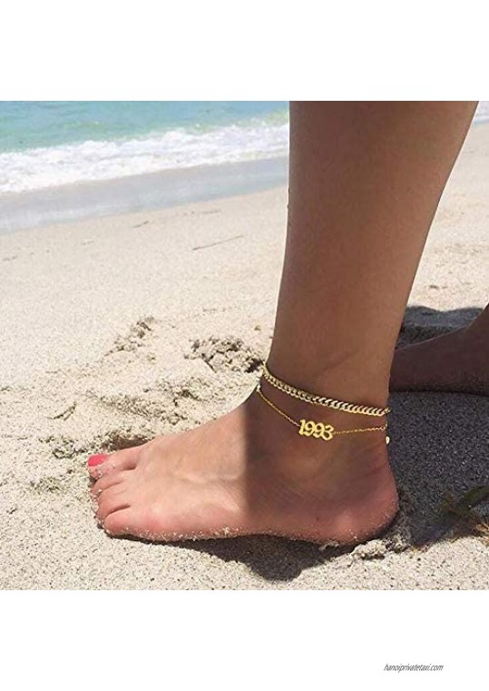 UMSTAR Birth Year Ankle Bracelets for Women Summer Beach Foot Chain Dainty Gold Anklets for Women Girls Foot Jewelry Birthday Gifts