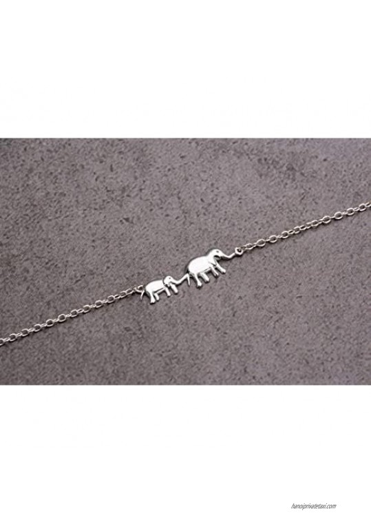 VENSERI 925 Sterling Silver Lucky Elephant Mother with Child Adjustable Ankle Bracelets for Women Best Friend Gifts