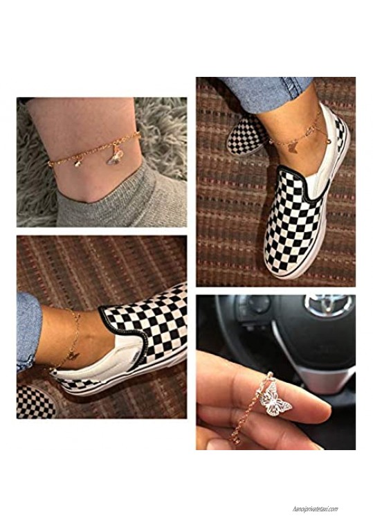 WFYOU 15Pcs Ankle Bracelets for Women Silver Gold Anklets for Women Boho Beach Anklet Layered Crystal Anklets Adjustable Chain Anklet Set Foot Jewelry