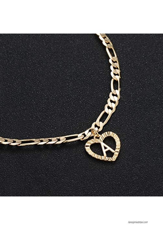 YANODA Gold Initial Pendant Necklace Anklet Bracelet for Women 14K Gold Plated Figaro Chain Letter Initial Heart Necklace Anklets Alphabet Foot Jewelry Personalized Gifts for Women Girls