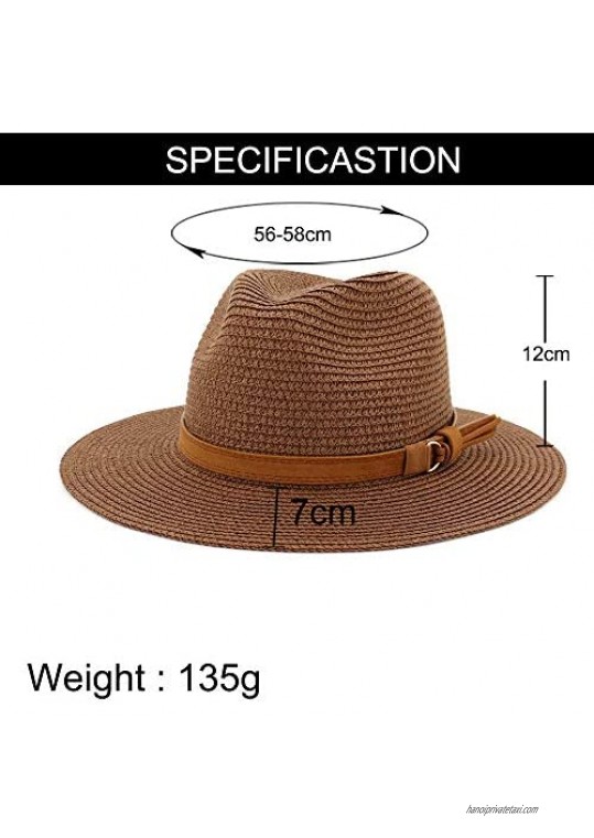 ADAHOP Unisex Outdoor Straw Hat Outdoor Beach Anti-Sun Shade Jazz Hat with Belt Buckle Wide Brim