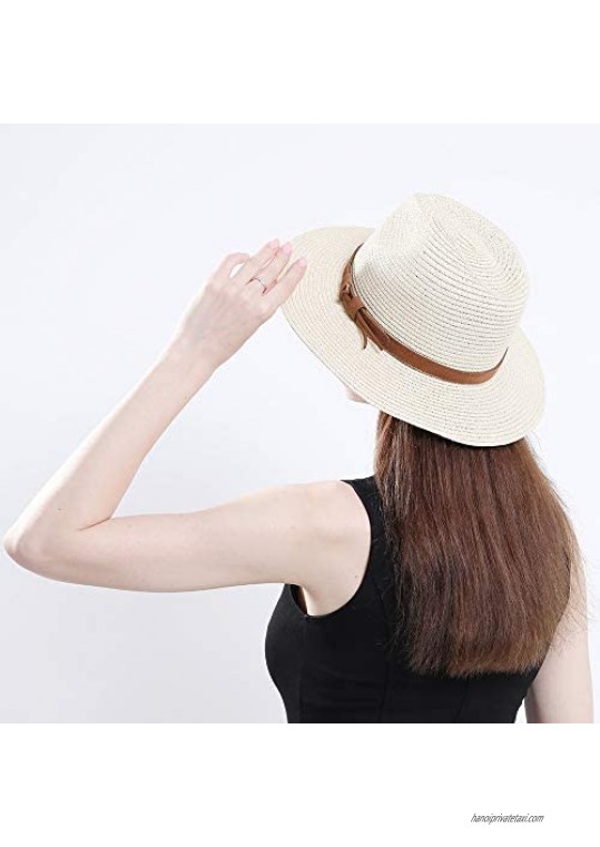 ADAHOP Unisex Outdoor Straw Hat Outdoor Beach Anti-Sun Shade Jazz Hat with Belt Buckle Wide Brim