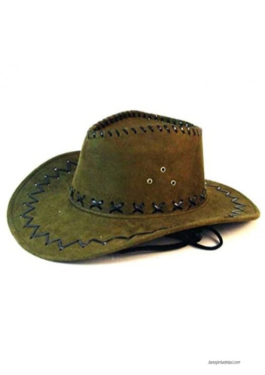 Deluxe Olive Green Simulated Suede Leather Western Style Cowboy/Cowgirl Hat