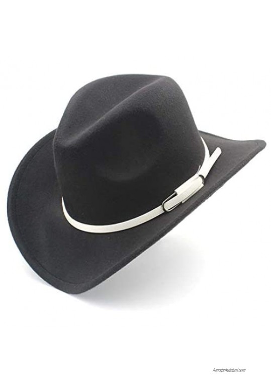 Elee Wool Blend Wide Brim Western Cowboy Hat Cowgirl Jazz Cap White Leather Belt