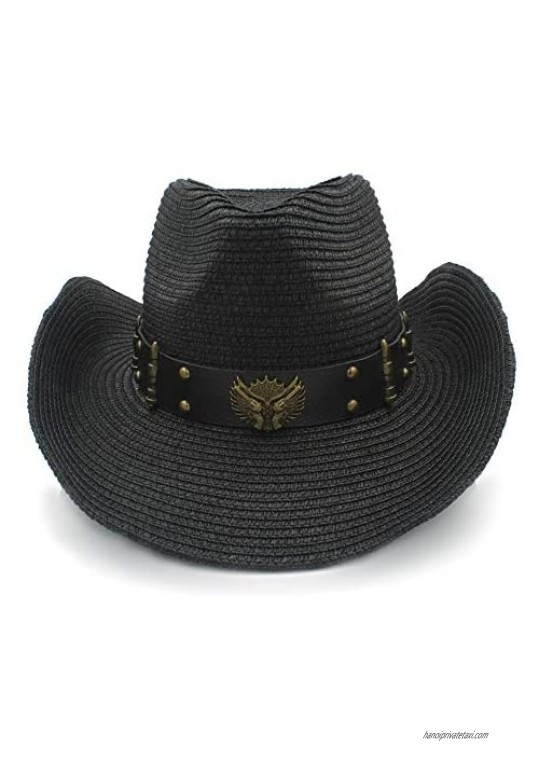 Fashion Unisex Summe Cow Head Cowboy Straw Hat Round Rivet Bullets Sun Hat Dress up Caps