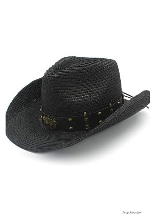Fashion Unisex Summe Cow Head Cowboy Straw Hat Round Rivet Bullets Sun Hat Dress up Caps