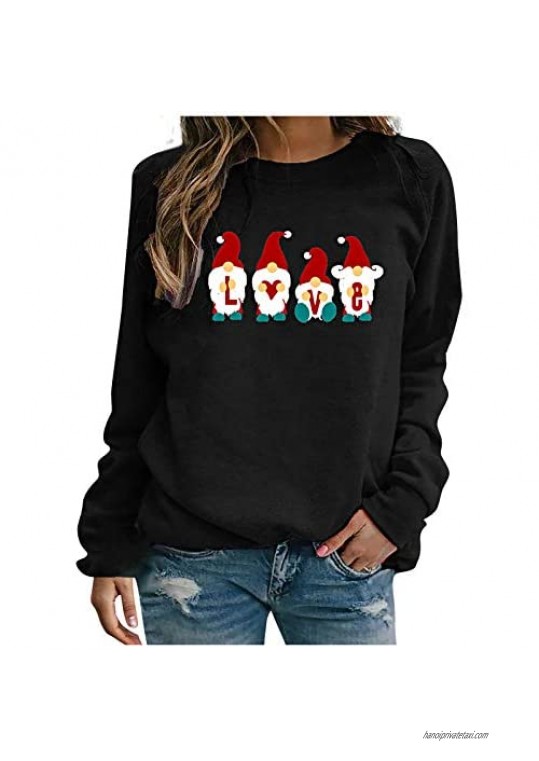 Franterd Merry Christmas Shirts for Womens Plus Size Casual Long Sleeve Xmas Print Graphic Tee Top Pullover Sweatshirts