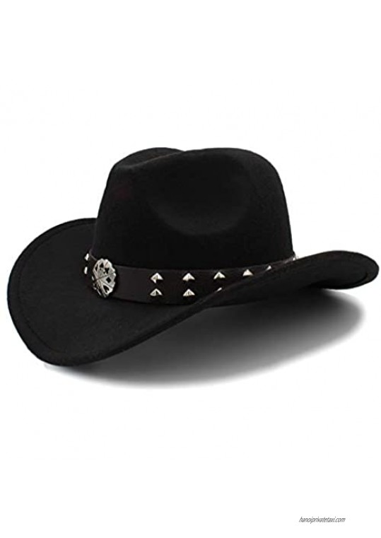 HXGAZXJQ Vintage Western Cowboy Hats Imitation Wool Material Men Women Visor Hat Travel Performance Punk Cowgirl Cap (Color : Black Size : 56-58cm)