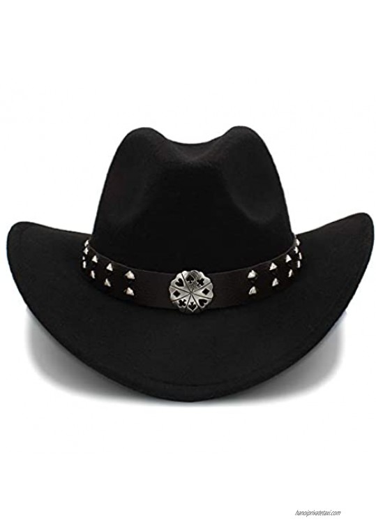 HXGAZXJQ Vintage Western Cowboy Hats Imitation Wool Material Men Women Visor Hat Travel Performance Punk Cowgirl Cap (Color : Black Size : 56-58cm)