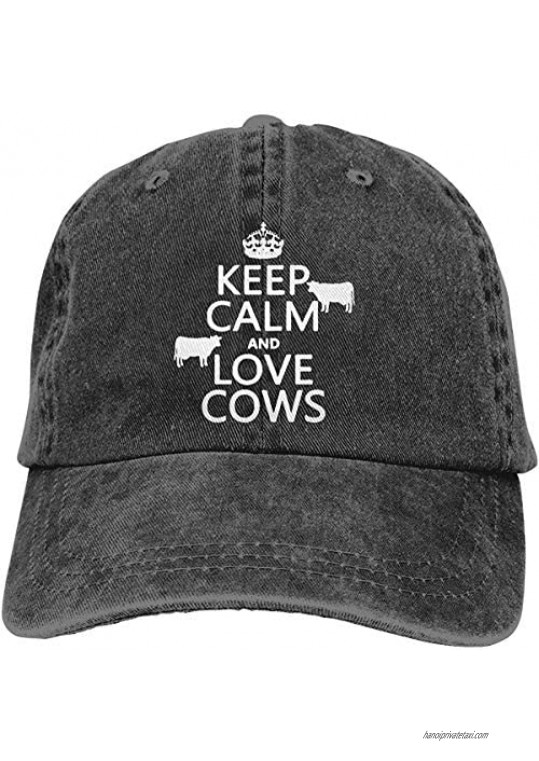 Keep Calm and Love Cows Cap Adjustable Cowboys Hats Baseball Cap Black