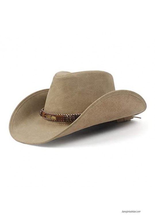 LLPBUA-HAT Leather Western Cowboy Hats for Men Women Vintage Visor Hat Travel Cool Performance Punk Cowgirl Cap
