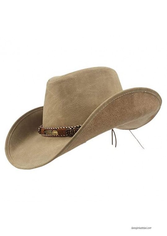 LLPBUA-HAT Leather Western Cowboy Hats for Men Women Vintage Visor Hat Travel Cool Performance Punk Cowgirl Cap