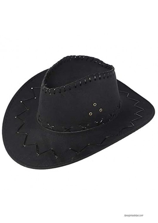 Mens Womens Faux Felt Western Cowboy Hat Outdoor Wide Brim Hat With Strap Cowboy Hats for Unisex Western