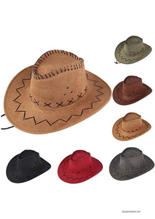 Mens Womens Faux Felt Western Cowboy Hat Outdoor Wide Brim Hat With Strap Cowboy Hats for Unisex Western