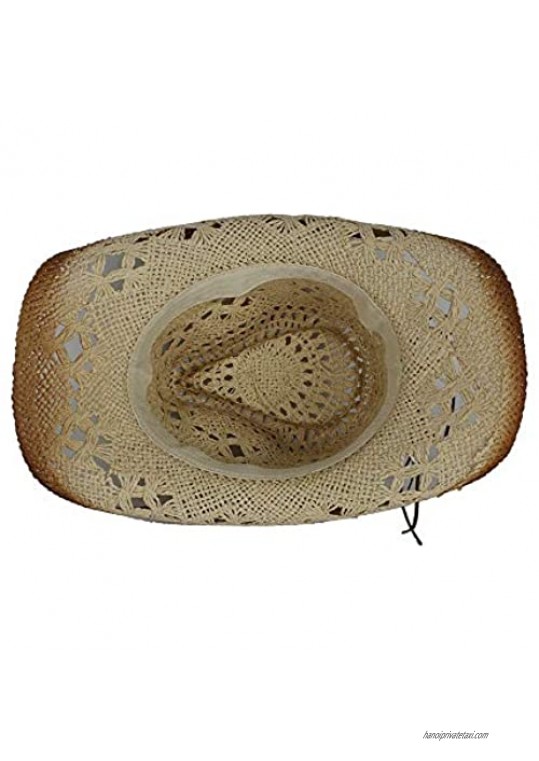 SHAONANSHI Wide Brim Straw Sun Hat for Women Men Travel Outdoor Beach Cowboy Western Cowgirl Hat Turquoise Leather Band (Color : Beige Size : 56-58)