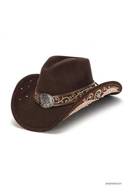 Stampede Wool Felt Western Hat Filigree Brown Rhinestone