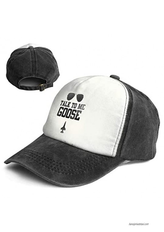 Talk to Me Goose Trend Printing Cowboy Hat Fashion Baseball Cap for Men and Women Black and White