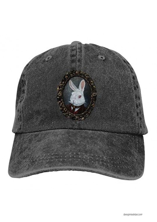 The White Gentleman Rabbit Trend Printing Cowboy Hat Fashion Baseball Cap for Men and Women Black