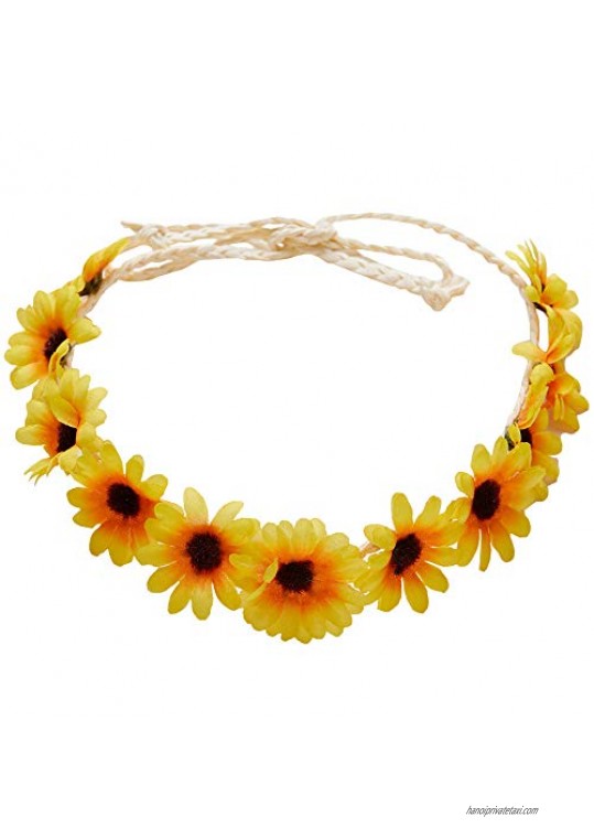 2 Pcs Fashion Flower Headband Sunflower Hair Wreath Festival Hair Band Bridal Headpiece