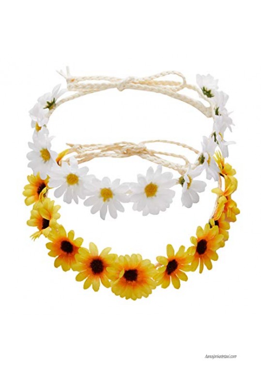 2 Pcs Fashion Flower Headband Sunflower Hair Wreath Festival Hair Band Bridal Headpiece