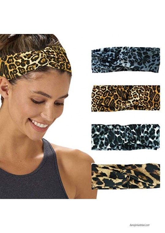 4 Pcs Women's Headband Boho Flower Printing Headbands Criss Cross Elastic Hair Band