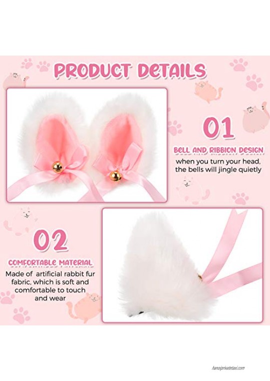 4 Pieces Cat Ears Hair Clips with Bells Faux Fur Cat Fox Ears Clips Fluffy Cute Ears Hairpins Furry Lolita Cosplay Hair Accessories for Fancy Dress Costume Party Supplies