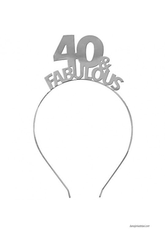 40 & Fabulous Silver Headband - Birthday Tiara Headband for Women - 40th Birthday Gift HdBd(40FAB)Slv