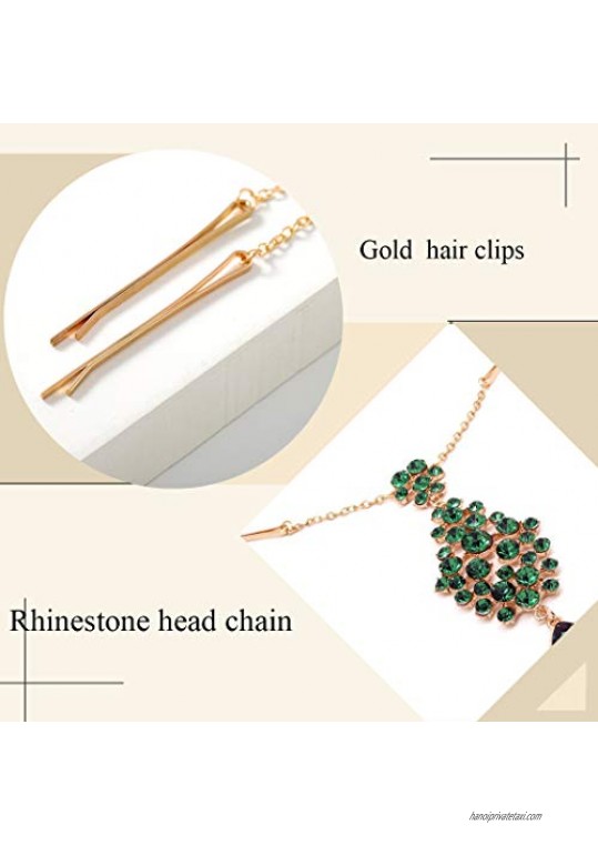 A&c Boho Rhinestone Headchain Green Crystal Pendant Headpiece Vintage Headband Accessories Jewelry for Women and Girls