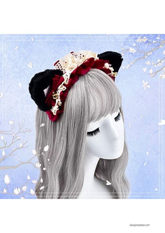 Anime Fur Cat Ears Headband Bell Bow Cosplay Girl Plush Furry ears Headwear