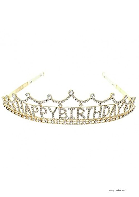 Arsimus Rhinestone Happy Birthday Princess Tiara (Gold)