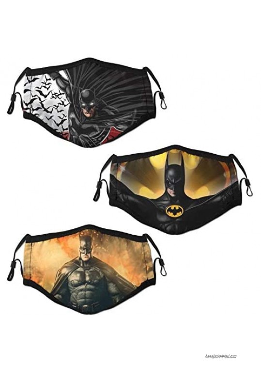 Batman 3-Pack Face Mask with Filter Face Cover Reusable Bandana Washable Scarf with Replaceable Filter Activated Carbon Guard
