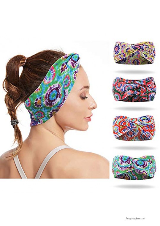 4 Pack Headbands for Women Boho Floal Style Criss Cross Womens Headbands for Women Girls Yoga Sports Workout Hair Band