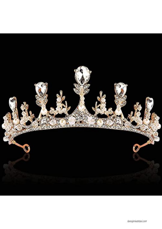 CURASA Baroque Queen Crown for Women Crystal Wedding Tiaras and Crown for Bride Vintage Crown for Prom Birthday Party Gold Princess Tiaras with Gemstones 