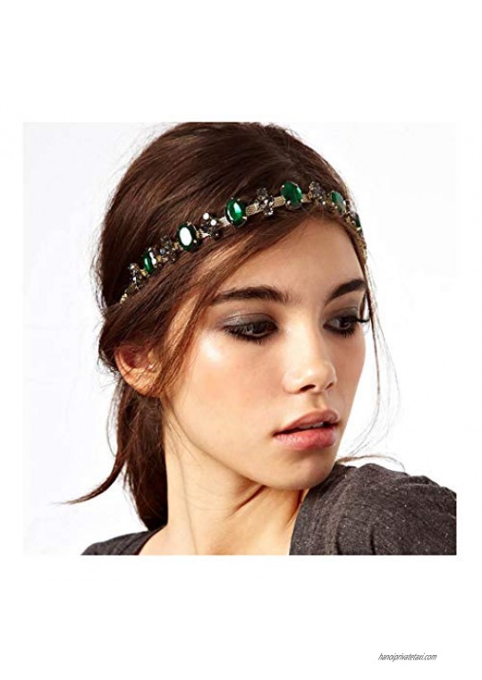 deladola Boho Head Chain Gold Crystal Headpiece Sequins Gemstone Hollow Vintage Sandbeach Party Multilayer Hair Accessories Jewelry for Women and Girls