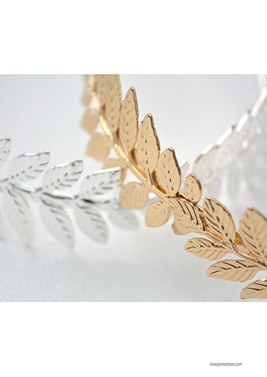 DRESHOW Roman Goddess Leaf Branch Dainty Bridal Hair Crown Head Dress Boho Alice Band 2 pcs gold and silver