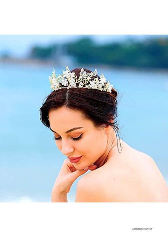 Eyret Vintage Crown Rhinestone Gold Baroque Queen Crowns Flower Wedding Tiara Butterfly Headpiece for Women and Girls