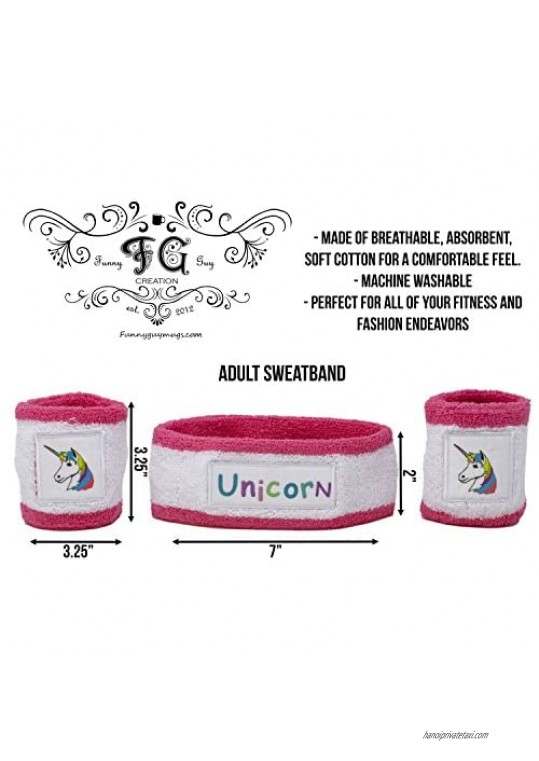 Funny Guy Mugs Unicorn Unisex Sweatband Set (3-Pack: 1 Headband + 2 Wristbands)