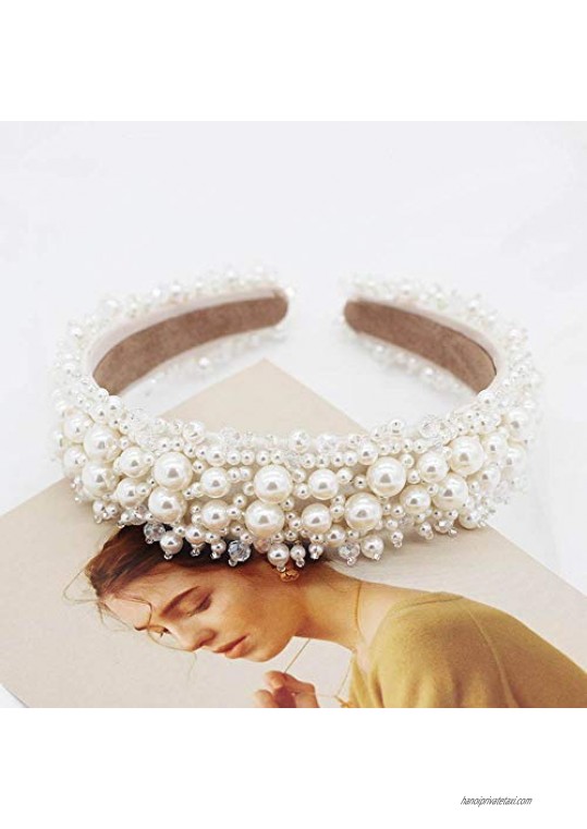 FXmimior Bridal Women Girls Applique Full Pearls Headband Wedding Evening Party Headpiece for Women