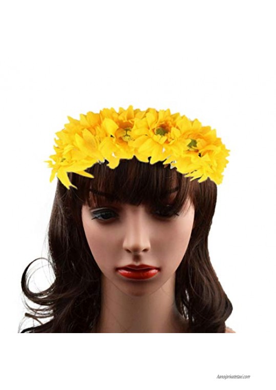 Hawaiian Sunflower Crown Tropical Luau Wreaths Stretch Floral Headband Leis Garland Headpiece for Summer Beach Pool Party Decorations Favors Supplies
