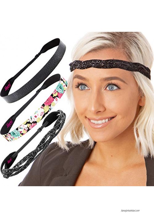 Hipsy Cute Adjustable No Slip Fashion Headbands Hairband Multi Pack for Women Girls & Teens (Black Floral Gift 3pk)