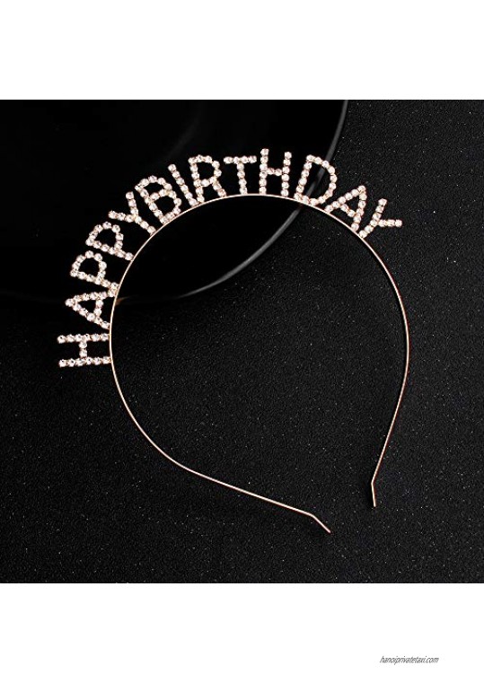 Kercisbeauty Happy Birthday Headband with Rhinestones Crown Party Tiara for Women Girls and Ladies Party Accessories Birthday Champagne Tiara Gift