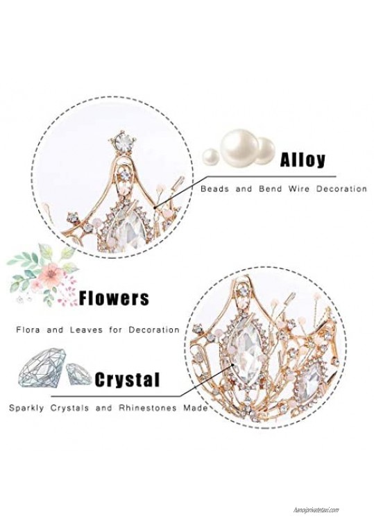 Kilshye Crystal Tiaras and Crowns Wedding Bridal Crown Gold Queen Princess Tiara Pageant Costume Hair Accessories for Women and Girls (42)