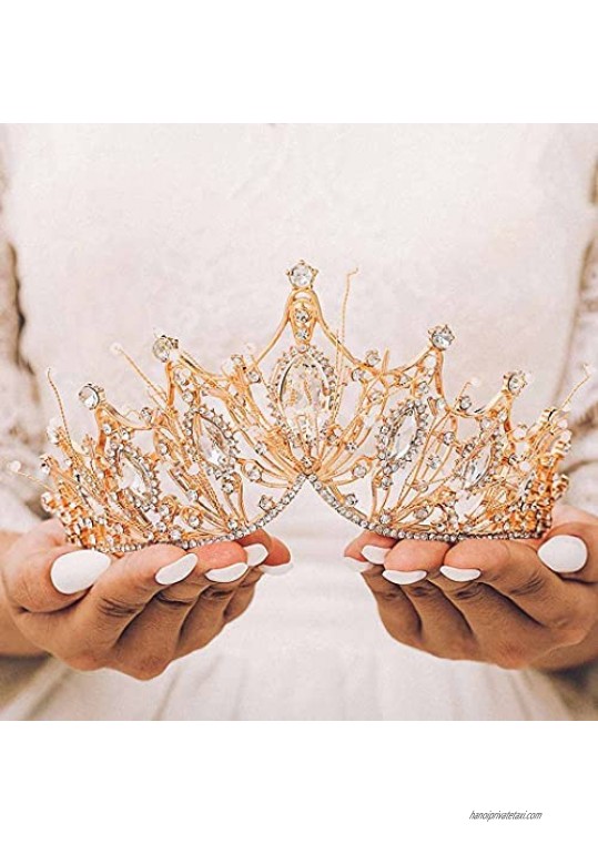 Kilshye Crystal Tiaras and Crowns Wedding Bridal Crown Gold Queen Princess Tiara Pageant Costume Hair Accessories for Women and Girls (42)