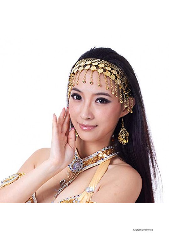 Lauthen.S Women Belly Dance Headband Coins Tribal Headpiece Gypsy Jewelry Costume Accessory Gold