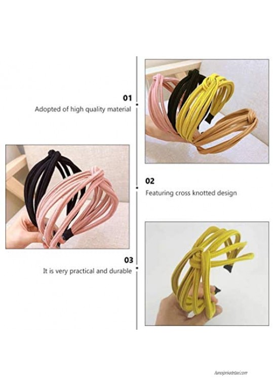 Lurrose 6Pcs Cloth Knotted Headband Fabric Covered Twisted Hair Hoop Boho Wide Turban Hairband Criss Cross Vintage Head Wrap for Women Girls Fashion Hair Accessories